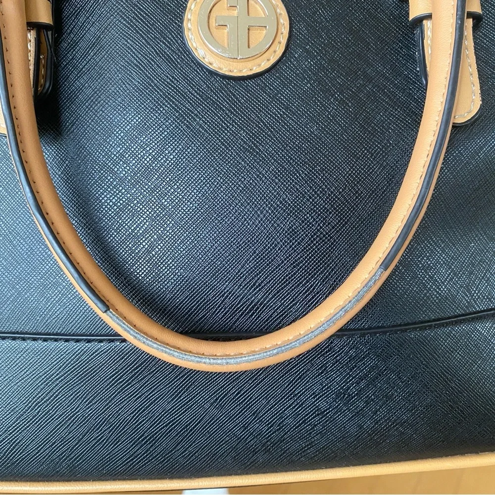 Giani Bernini Black and Tan Satchel with Dome Shape and Gold Hardware